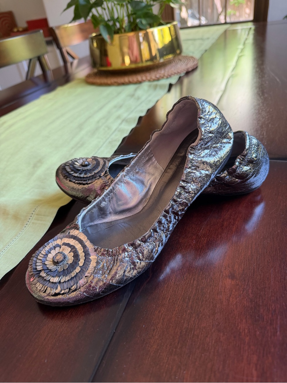 Tory Burch Metallic Kelly Ballet Flats - Anthracite